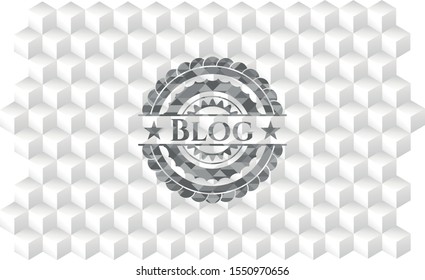Blog grey emblem. Retro with geometric cube white background