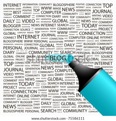 Blog. Highlighter over background with different association terms. Vector illustration.