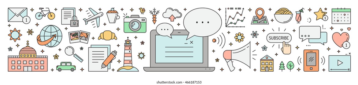 Blog horizontal illustration (header). Clean and simple outline design.