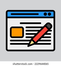Blog icon in filled line style about browser, use for website mobile app presentation
