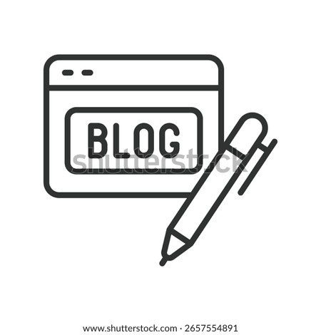 Blog, icon in line design. Blog, blogging, blogger, post, article, content, writing on white background vector. Blog, editable stroke icon