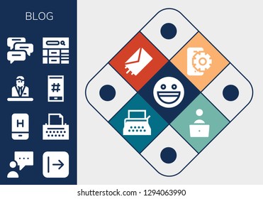  blog icon set. 13 filled blog icons. Simple modern icons about  - Yahoo, Blogger, Send, Mobile, Copywriter, Commentator, Hashtag, Comments, Blog, Typewriter