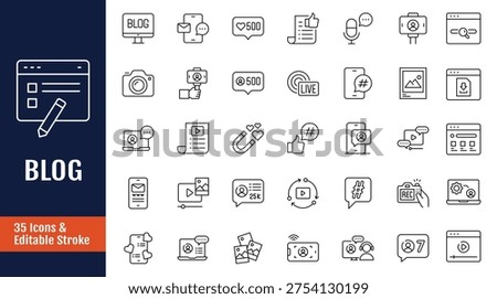 Blog icon set. Outline icon with Editable stroke. Vector illustration
