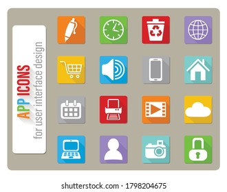 blog icons set in flat design with long shadow