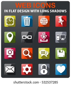 blog icons set in flat design with long shadow