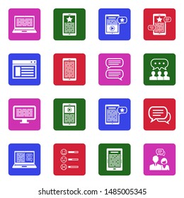 Blog Icons. White Flat Design In Square. Vector Illustration.