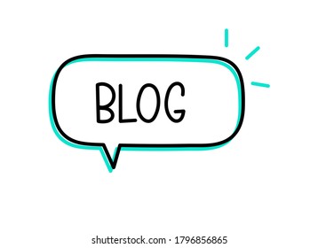 Blog inscription. Handwritten lettering illustration. Black vector text in speech bubble. Simple outline marker style. Imitation of conversation. Vector illustration