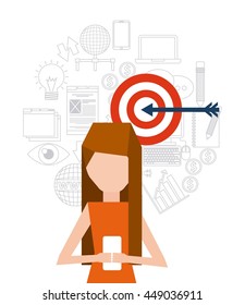 Blog and Internet concept represented by cartoon with his mobile design. Colorfull and Flat illustration. 