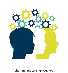 Blog and Internet concept represented by human head and gears design. Colorfull and Flat illustration. 