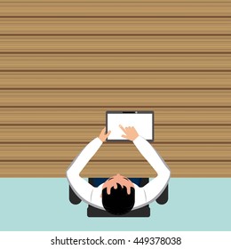 Blog and Internet concept represented by cartoon with his tablet design. Colorfull and Flat illustration. 