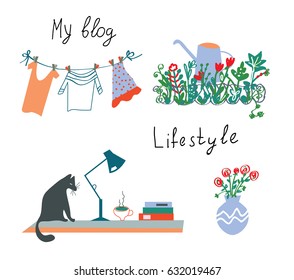 Blog or lifestyle design elements, vector graphic illustration