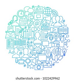 Blog Line Icon Circle Design. Vector Illustration of Blogging Post Objects Isolated over White.