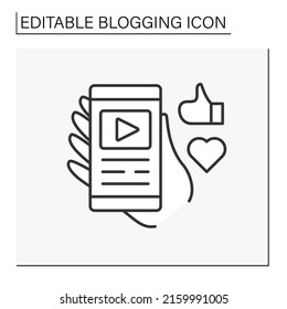 Blog line icon. Content on smartphones. Popular post. Page views. Internet communication, feedback.Social network.Blogging concept. Isolated vector illustration. Editable stroke