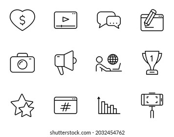 blog line vector icons isolated on white. blogger outline icon set for web and ui design, mobile apps and print polygraphy