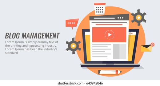 Blog management, Content management system, CMS flat vector illustration on light background