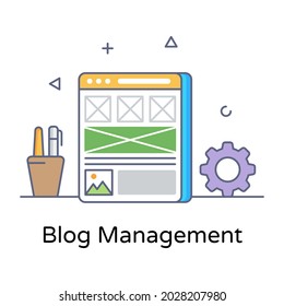 A blog management flat outline icon, editable design