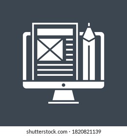 Blog Management Related Vector Glyph Icon. Isolated on Black Background. Vector Illustration.