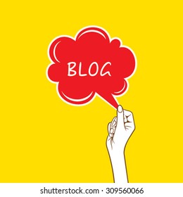 blog message bubble hold in hand design vector