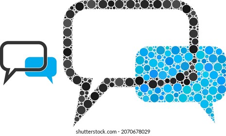 Blog messages vector composition of round dots in variable sizes and color tints. Round dots are combined into blog messages vector illustration. Abstract vector illustration.