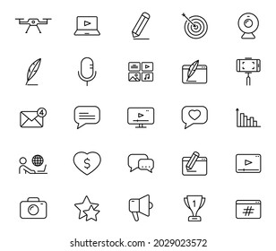 blog outline vector icons isolated on white background. blogger icon set for web and ui design, mobile apps, print polygraphy and promo advertising business