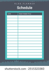 Blog Planner Schedule, Task Schedule, Theme Planner, Event Planning Sheet Vector Colorful Abstract