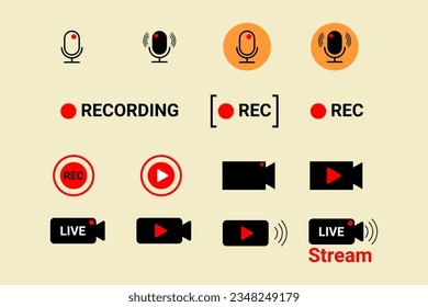 Blog, podcast, recording, listening, broadcasting, streaming icon set
