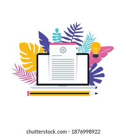 Blog post, blogging, content management, freelance job, article writer, copywritter flat vector illustration design for web banners and apps
