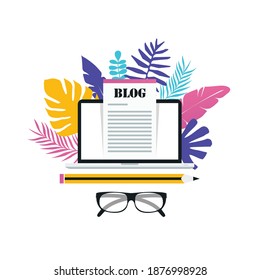Post de blog, blogueo, gestión de contenidos, trabajo independiente, escritor de artículos, copiloto diseño de ilustración vectorial plana para banners y aplicaciones web
