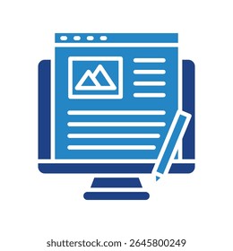 Blog Post duplo Tom azul cor mini ícone de ilustração, uso para jornalista, radiodifusão, notícias e mídia UI, kit UX, aplicativo e desenvolvimento web, digital ou impressão.