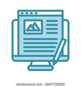 Blog Post duplo Tom azul cor mini ícone de ilustração, uso para jornalista, radiodifusão, notícias e mídia UI, kit UX, aplicativo e desenvolvimento web, digital ou impressão.