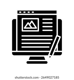 Blog Postar ícone de glifo, usar para jornalista, radiodifusão, educação, notícias e mídia UI, UX kit, app e desenvolvimento web, digital ou impresso.