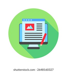 Blog Post mini ilustração ícone de cor plana arredondado, uso para jornalista, radiodifusão, notícias e mídia UI, kit UX, aplicativo e desenvolvimento web, digital ou impresso.