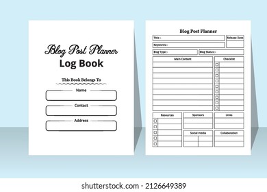 Blog post planner journal interior. Blog post schedule and tracker notebook template. Blog writer works log book template. Logbook interior. Content writers planner journal interior.