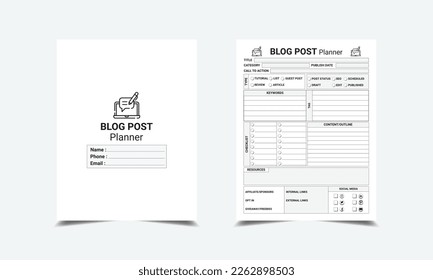 Blog Post Planner kdp interior. Blog post planner and keyword notebook template