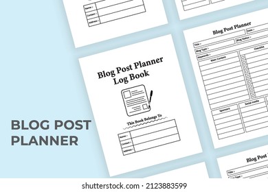 Blog post planner logbook interior. Blog writer notebook template. Content writers planner journal interior. Blog post schedule and tracker logbook template. Log book interior.