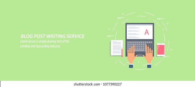 Blog post writing, content development flat design vector illustration