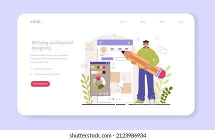 Blog professional designing. Content strategy development. Social media content manager guidance. How create visual content. Digital promotion technology. Flat vector illustration