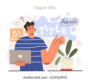 Blog promotion failure. Title creation mistake, naming tips. Vague title. Digital advertising, social media marketing. Flat vector illustration