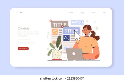 Blog promotion failure. Title creation mistake, naming tips. Clickbait titling. Digital advertising, social media marketing. Flat vector illustration