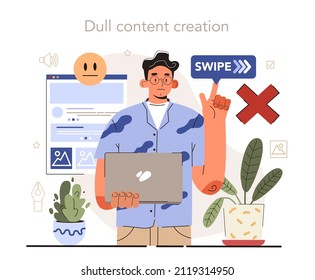 Blog promotion failure. Visual content mistake. Dull content creation. Digital advertising, social media marketing. Flat vector illustration