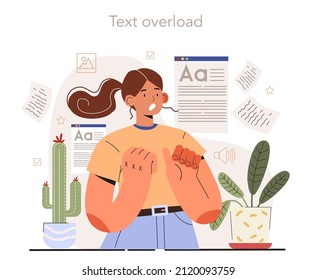 Blog promotion failure. Visual content mistake. Poor layout design. Text overload. Digital advertising, social media marketing. Flat vector illustration