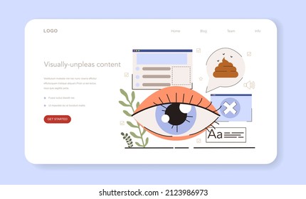 Blog promotion failure. Visual content mistake. Visually-unpleasant content. Digital advertising, social medimistakea marketing. Flat vector illustration