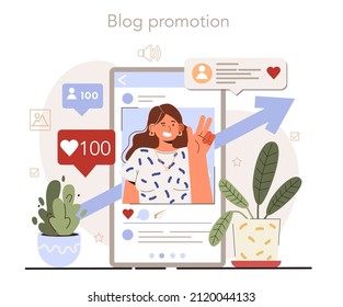 Blog promotion guidance. How to attract the audience to your blog. Business marketing strategy. Digital advertising, social media marketing. Flat vector illustration