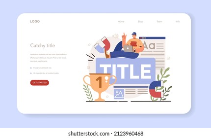 Blog Promotion Guidance. How To Attract The Audience To Your Blog. Title Creation, Naming Tips. Catchy Title. Digital Advertising, Social Media Marketing. Flat Vector Illustration