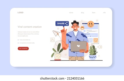 Blog promotion guidance. How to attract the audience to your blog. Visual content tips. Viral content creation. Digital advertising, social media marketing. Flat vector illustration