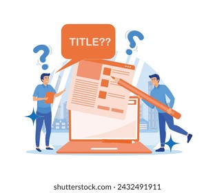 Blog promotion guidance. How to attract the audience to your blog. Title creation, naming tips. Intriguing title. flat vector modern illustration 