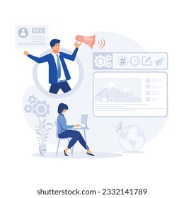 Blog promotion mistake. Content production without SEO content audit. Idea of search engine optimization for blog promotion, flat vector modern illustration 