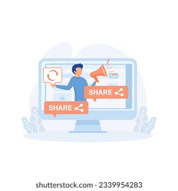 Blog promotion mistake. Social media post sharing active forcing, social media marketing, flat vector modern illustration