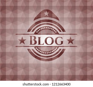 Blog red emblem with geometric pattern background. Seamless.