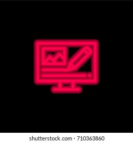 Blog red glowing neon ui ux icon. Glowing sign logo vector